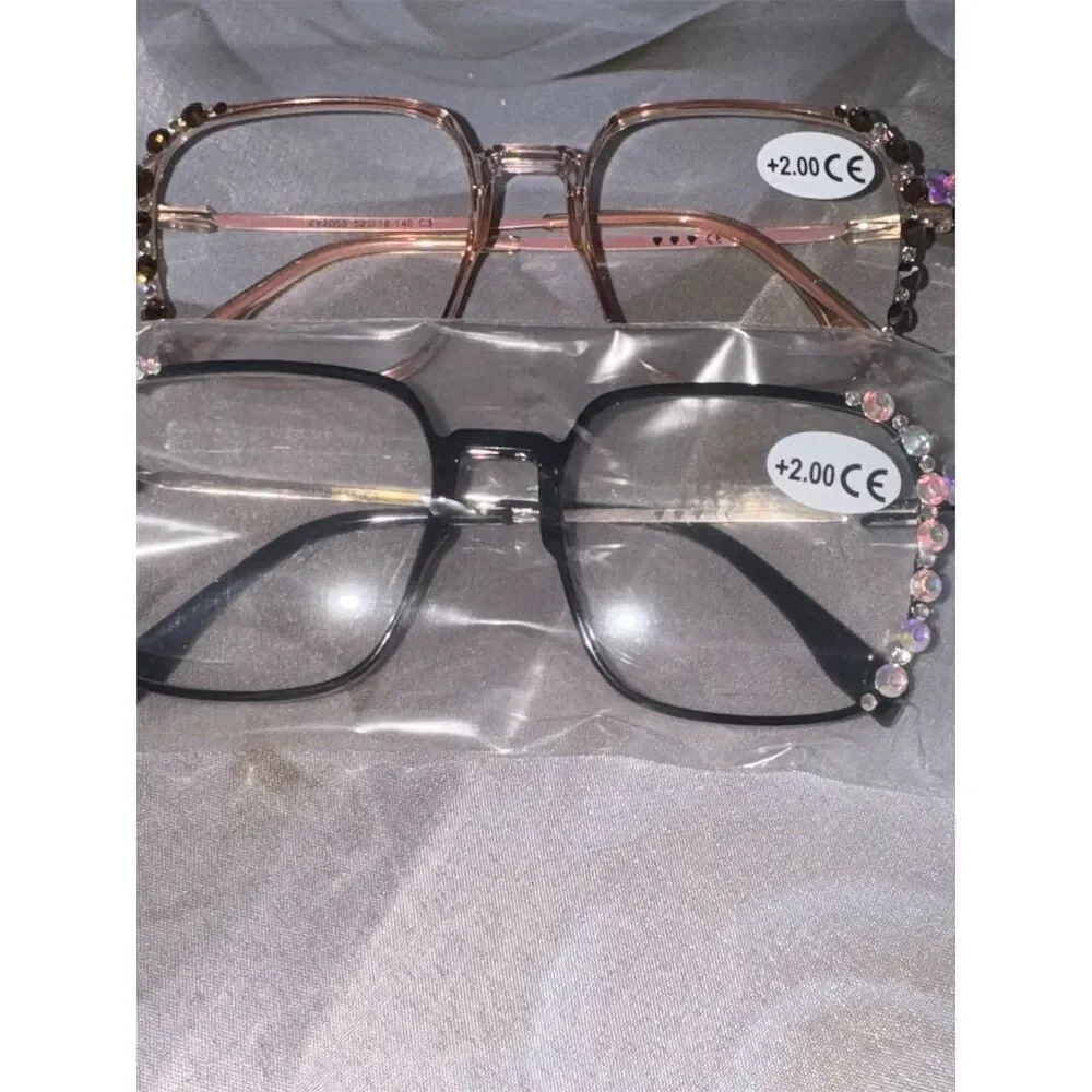 Laureles Women's Geometric Photochromic prescription +2.00 jeweled glasses